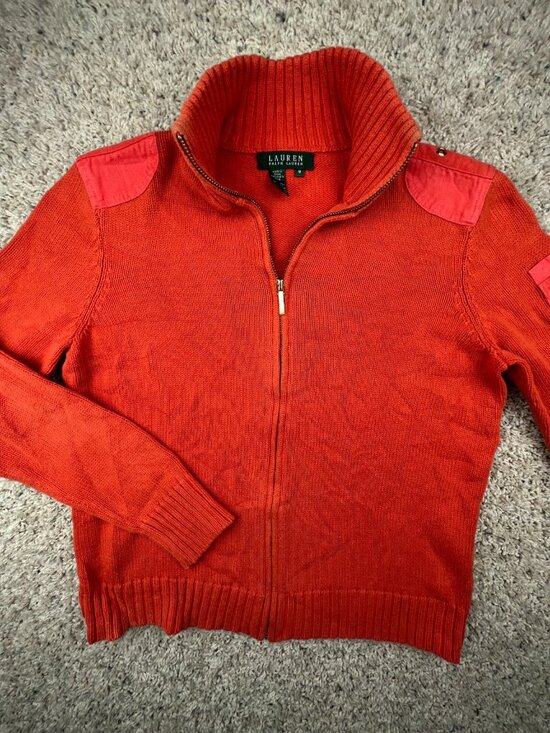Lauren Ralph Lauren Sweaters - Lauren Ralph Lauren Women’s Sweater Orange Full Zip Medium Cotton Accents Knit